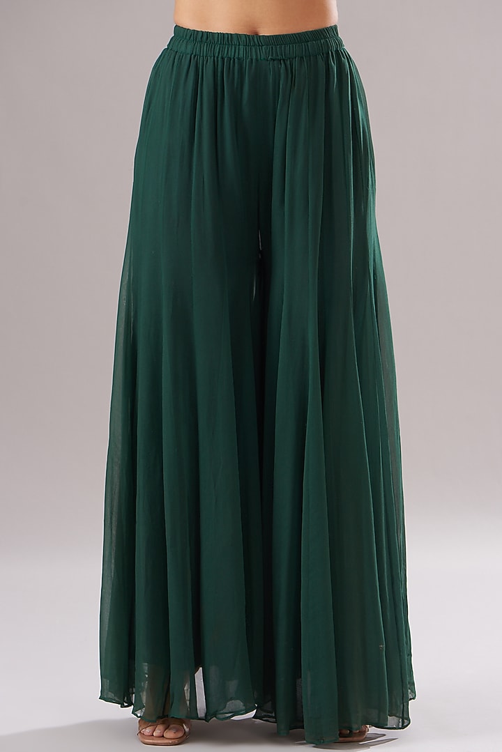 Bottle Green Georgette Party Wear Sharara Set by The House of Ta-Ya at Pernia's Pop Up Shop
