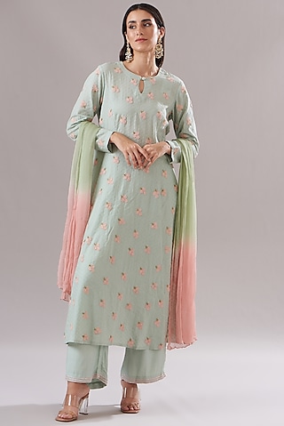 Mint Green Chanderi Embroidered Anarkali Set by The House of Ta-Ya