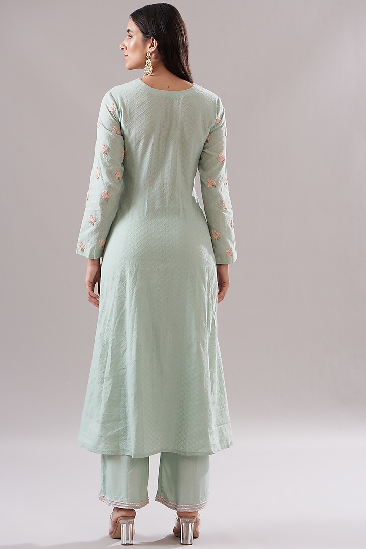 Mint Green Chanderi Embroidered Party Wear Anarkali Set by The House of Ta-Ya at Pernia's Pop Up Shop