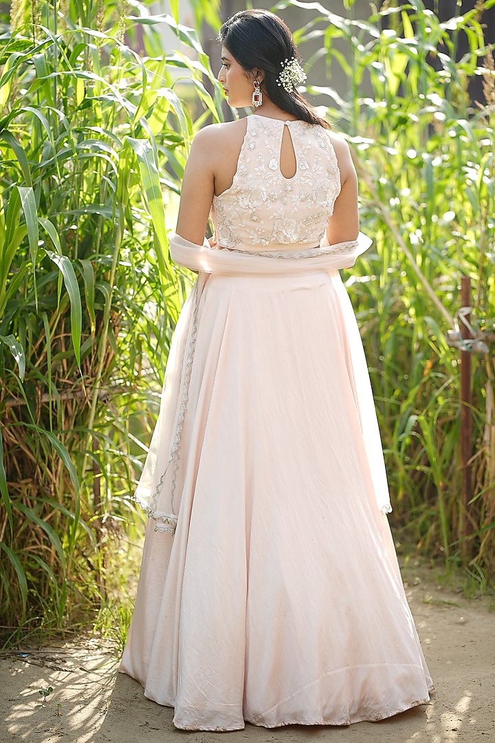 Blush Pink Cotton Silk Hand Embroidered Wedding Lehenga Set by The House of Ta-Ya at Pernia's Pop Up Shop