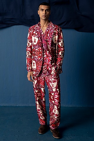 Red Bemberg Satin Printed Pants by Whencut Goddamn