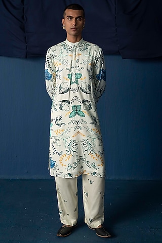 Off-White Bemberg Satin Printed Kurta by Whencut Goddamn