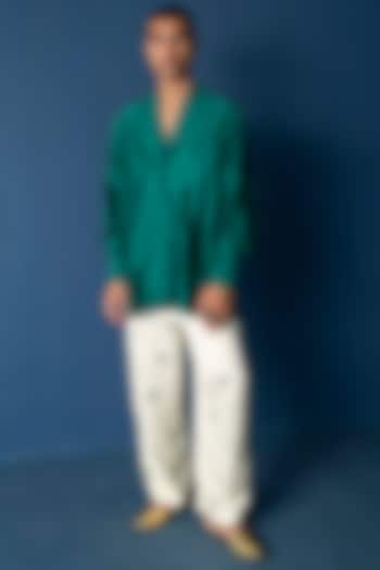 Green Bemberg Satin & Modal Satin Shirt by Whencut Goddamn at Pernia's Pop Up Shop