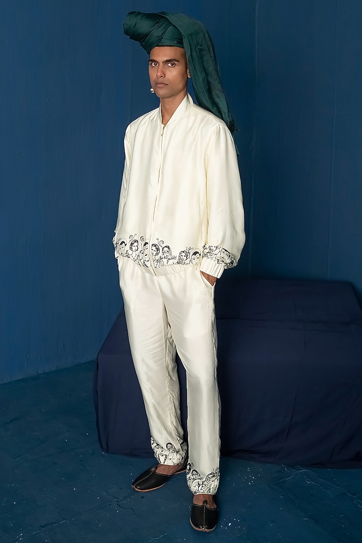 Off-White Bemberg Satin & Modal Satin Printed Pants by Whencut Goddamn at Pernia's Pop Up Shop