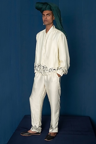 Off-White Bemberg Satin & Modal Satin Printed Pants by Whencut Goddamn