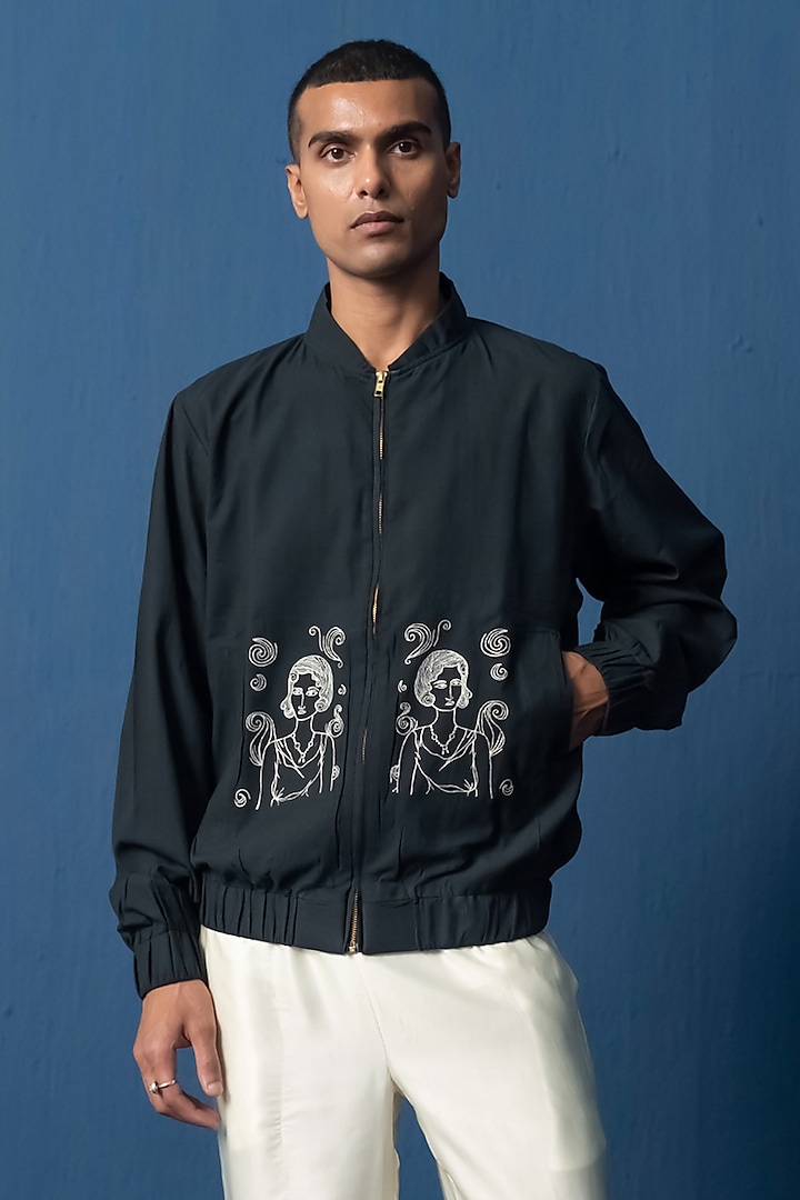 Black Khadi Embroidered Bomber Jacket by Whencut Goddamn
