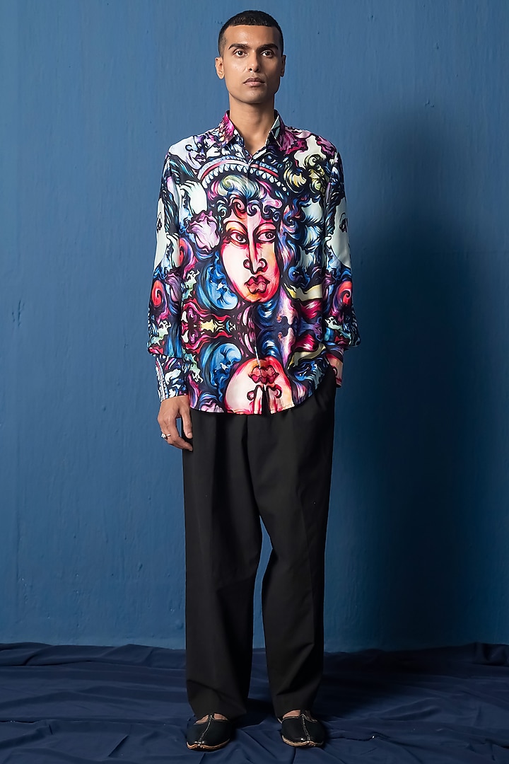 Multi-Colored Bemberg Satin & Modal Satin Printed Shirt by Whencut Goddamn at Pernia's Pop Up Shop