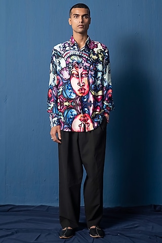 Multi-Colored Bemberg Satin & Modal Satin Printed Shirt by Whencut Goddamn