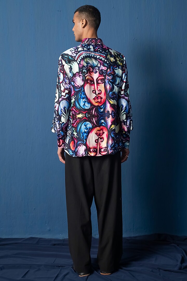Multi-Colored Bemberg Satin & Modal Satin Printed Wedding Shirt by Whencut Goddamn at Pernia's Pop Up Shop