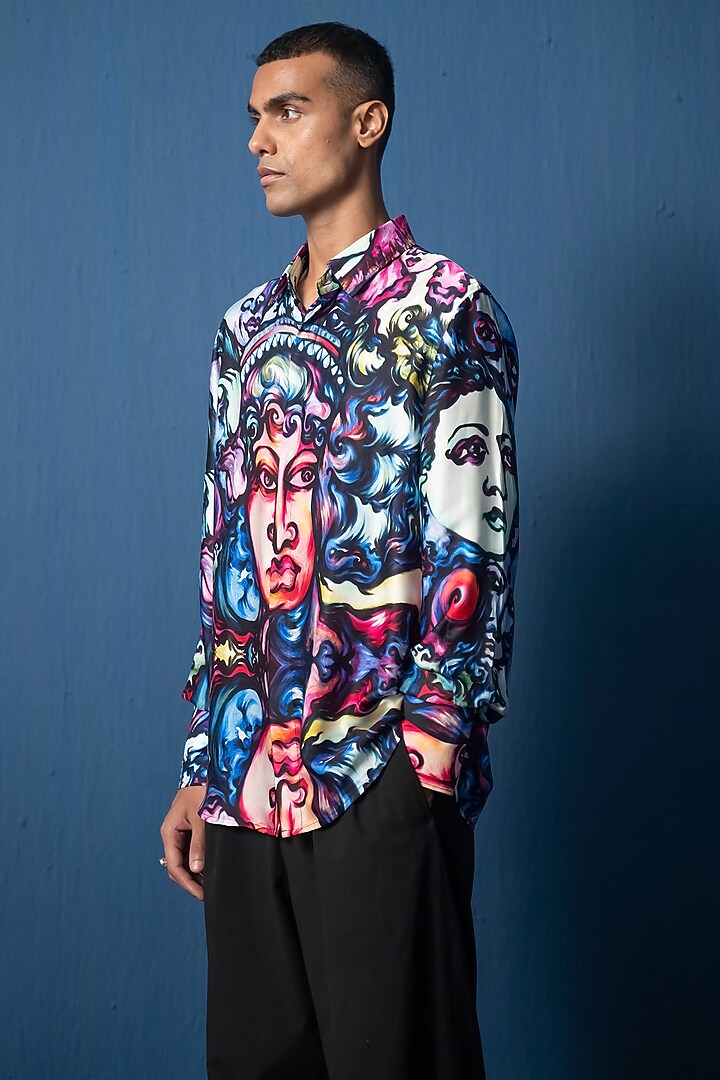 Multi-Colored Bemberg Satin & Modal Satin Printed Wedding Shirt by Whencut Goddamn at Pernia's Pop Up Shop