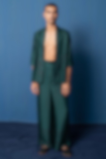 Bottle Green Bemberg Satin & Modal Satin Palazzo Pants by Whencut Goddamn