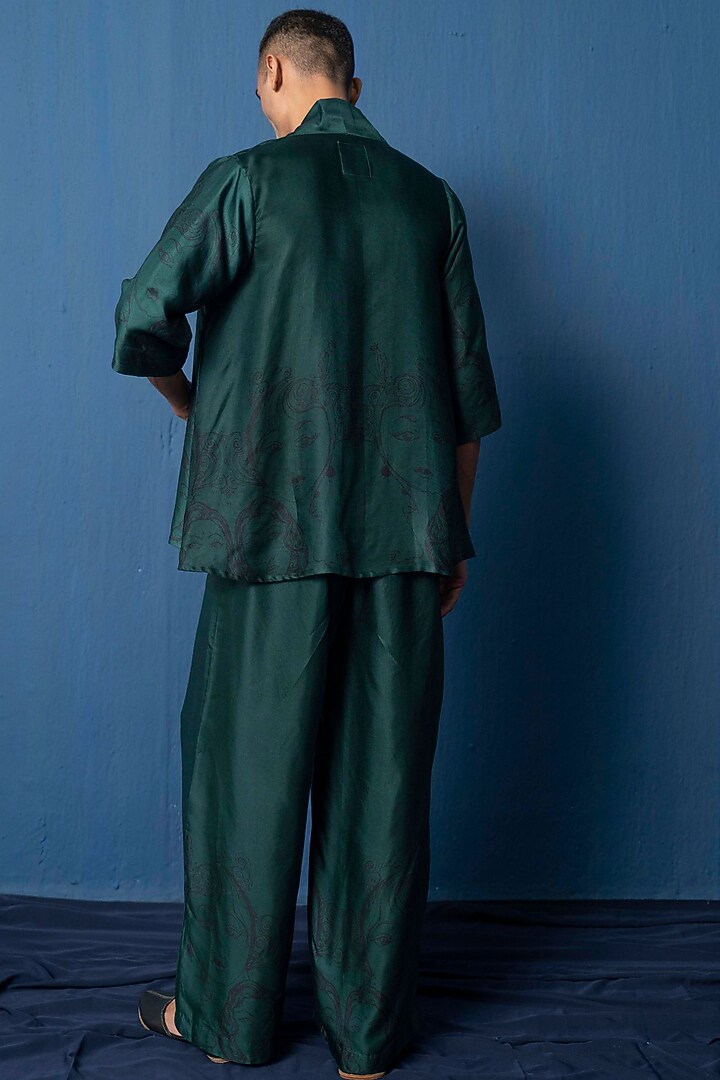 Bottle Green Bemberg Satin & Modal Satin Palazzo Pants by Whencut Goddamn at Pernia's Pop Up Shop