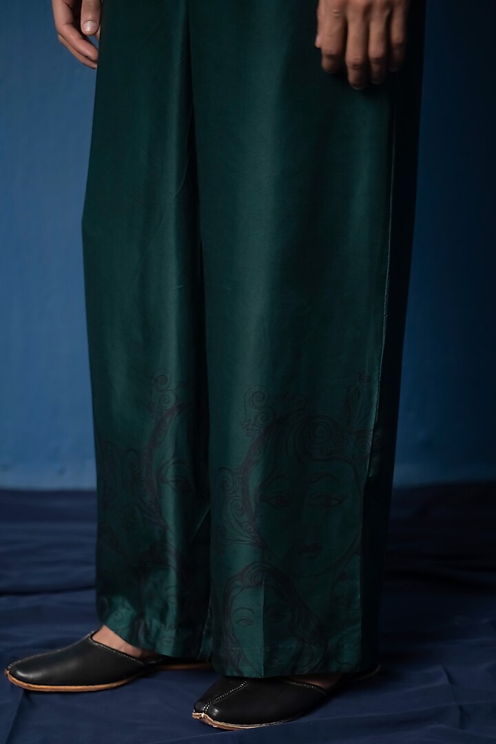 Bottle Green Bemberg Satin & Modal Satin Palazzo Pants by Whencut Goddamn at Pernia's Pop Up Shop