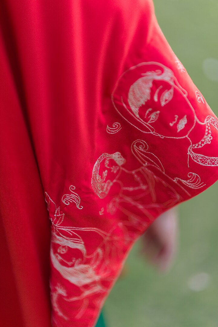 Orange & Green Bemberg Satin Zari Hand Embroidered Cape by Whencut Goddamn at Pernia's Pop Up Shop