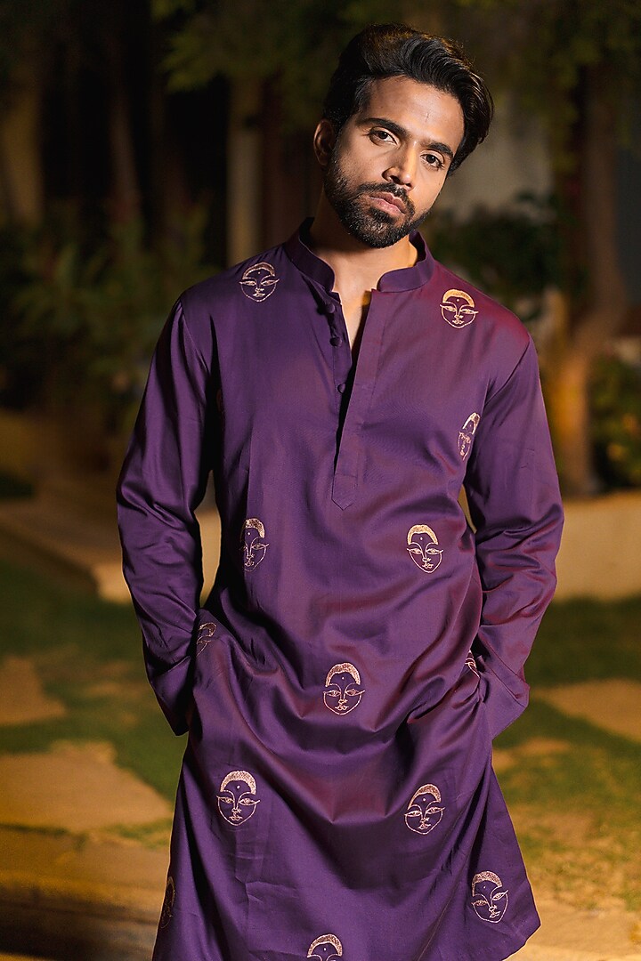 Purple Swiss Silk Gold Embroidered Kurta by Whencut Goddamn at Pernia's Pop Up Shop