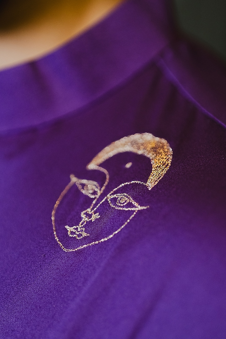 Purple Swiss Silk Gold Embroidered Kurta by Whencut Goddamn at Pernia's Pop Up Shop