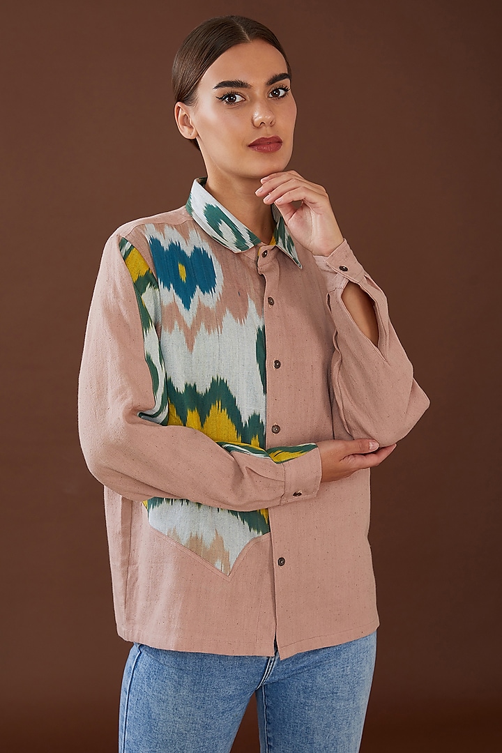 Pink Kala Cotton Ikat Printed Shirt by Whakato at Pernia's Pop Up Shop