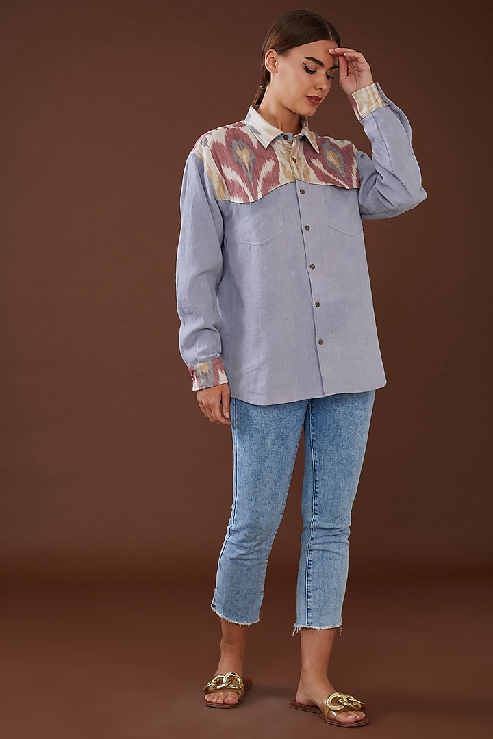 Purple Kala Cotton Ikat Printed Shirt by Whakato at Pernia's Pop Up Shop