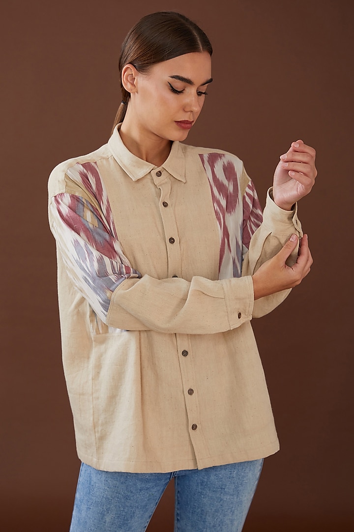 Beige Kala Cotton Ikat Printed Shirt by Whakato at Pernia's Pop Up Shop