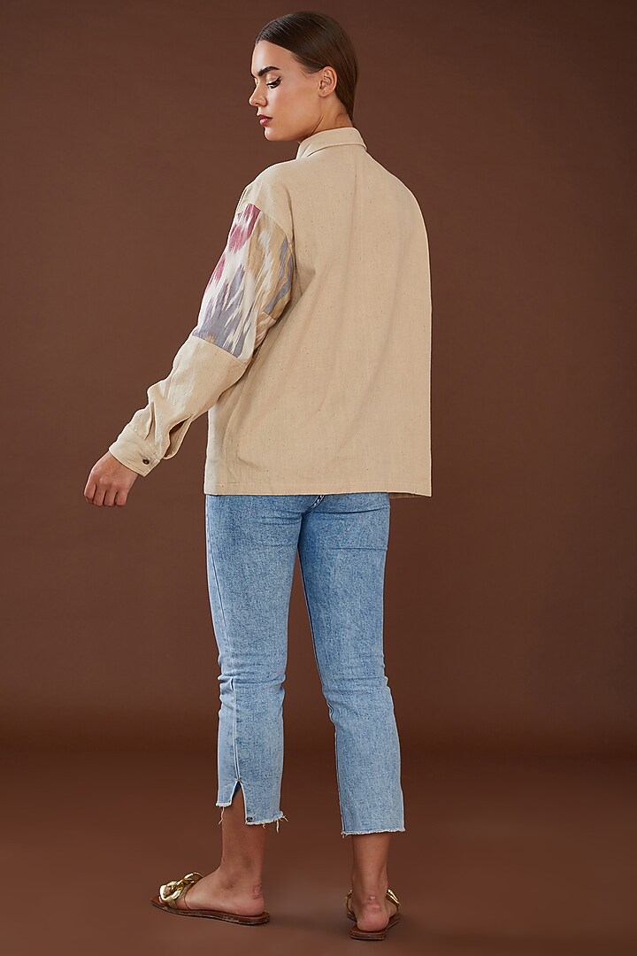 Beige Kala Cotton Ikat Printed Shirt by Whakato at Pernia's Pop Up Shop