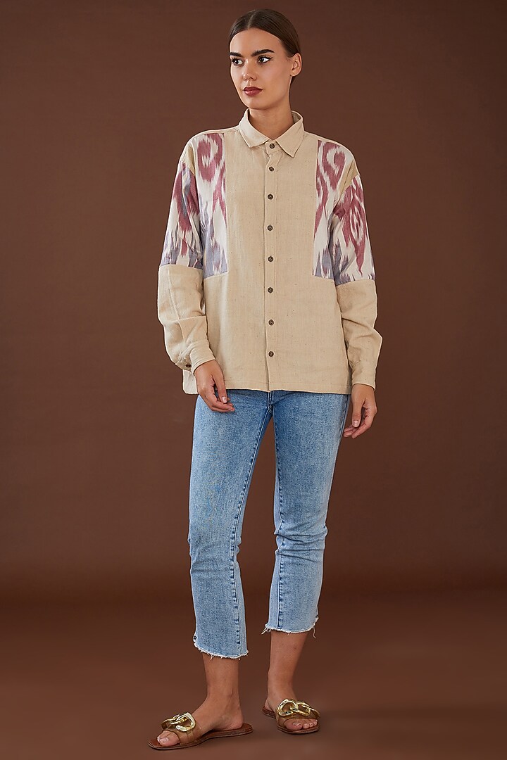 Beige Kala Cotton Ikat Printed Shirt by Whakato at Pernia's Pop Up Shop