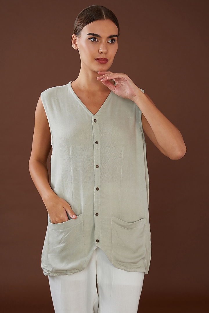 Green Lotus Stem Fiber Shirt by Whakato at Pernia's Pop Up Shop