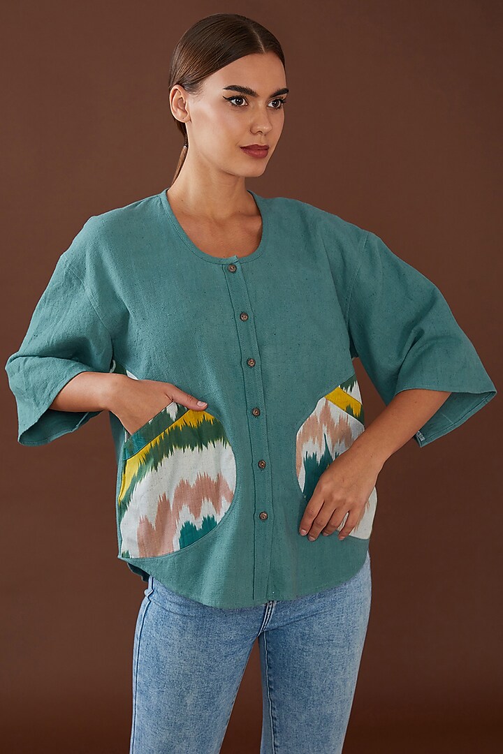 Green Kala Cotton Patch Work Shirt by Whakato at Pernia's Pop Up Shop