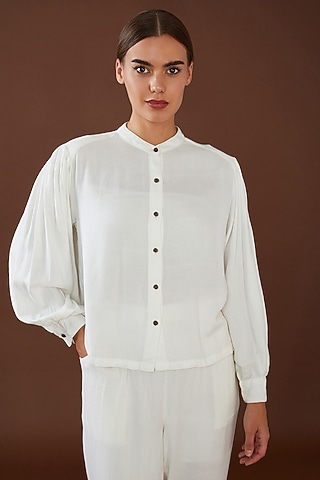 White Lotus Stem Fiber Woven Shirt by Whakato