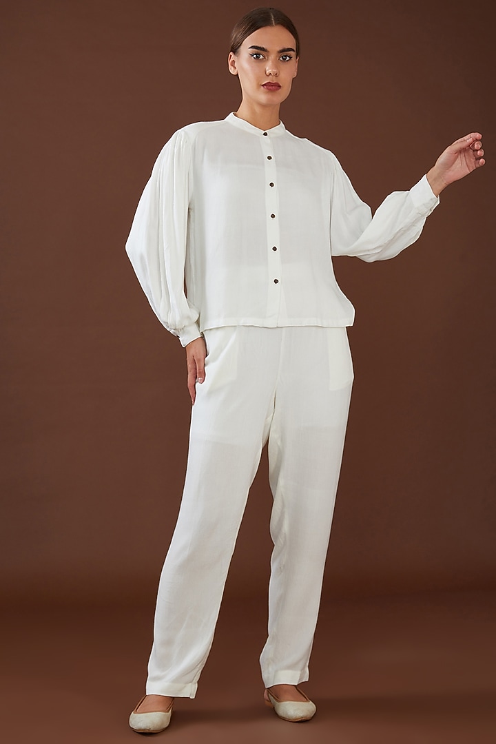 White Lotus Stem Fiber Woven Shirt by Whakato at Pernia's Pop Up Shop