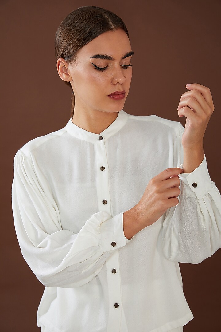 White Lotus Stem Fiber Woven Shirt by Whakato at Pernia's Pop Up Shop