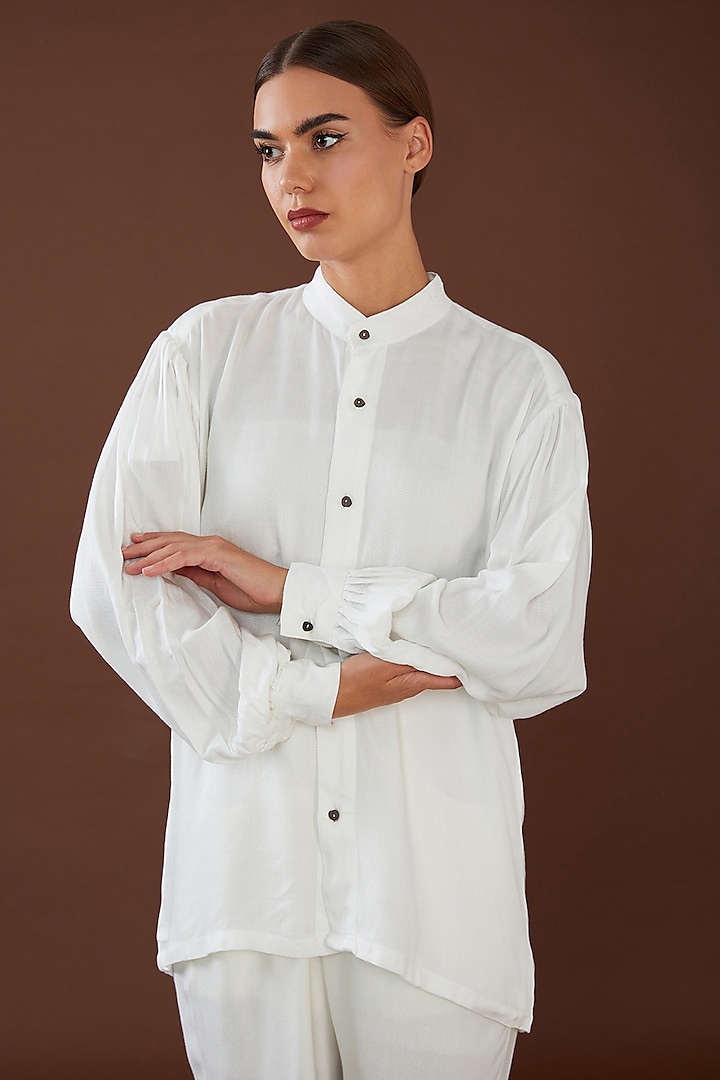 White Lotus Stem Fiber Woven Shirt by Whakato
