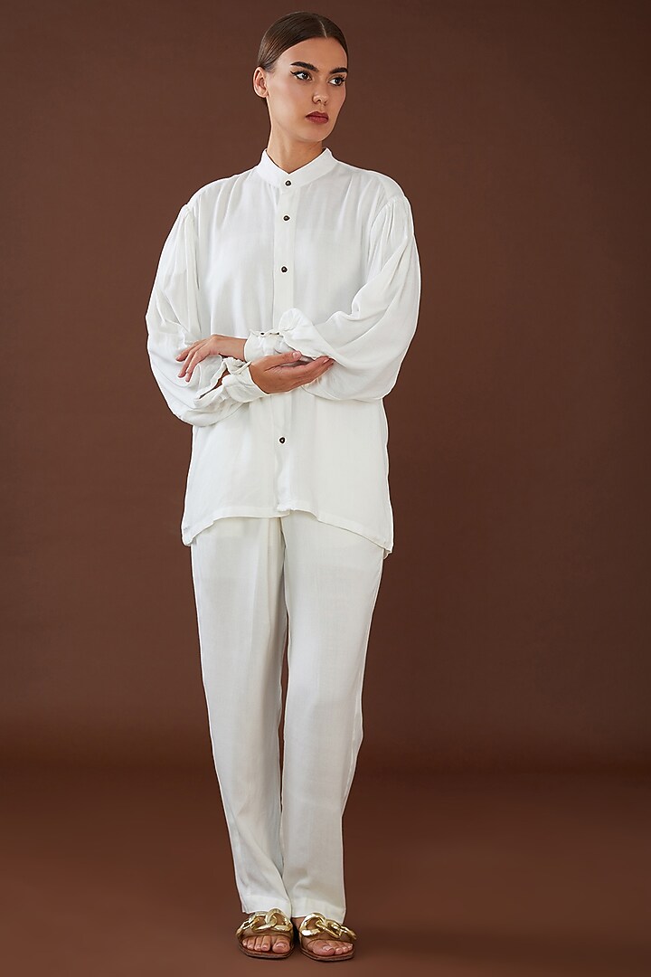 White Lotus Stem Fiber Woven Shirt by Whakato at Pernia's Pop Up Shop