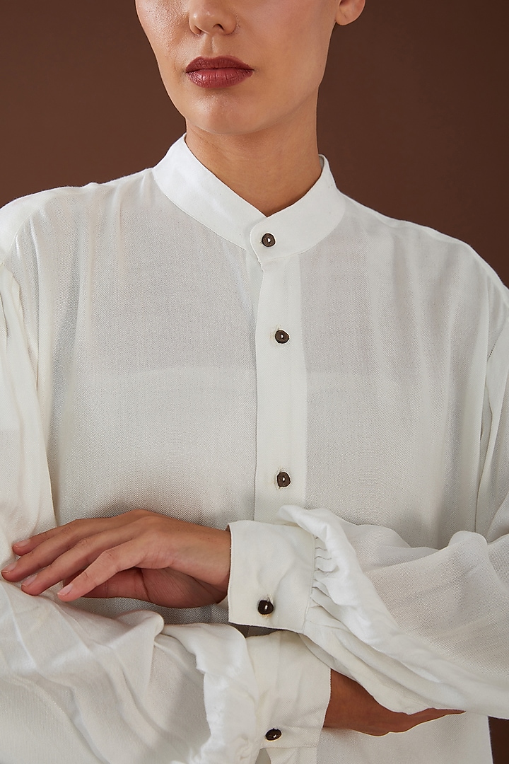 White Lotus Stem Fiber Woven Shirt by Whakato at Pernia's Pop Up Shop
