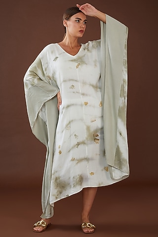 White Lotus Stem Fiber Woven Dyed Kaftan Dress by Whakato