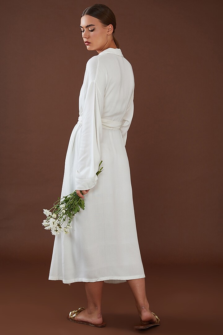White Lotus Stem Fiber Button Vacation Shirt Dress by Whakato at Pernia's Pop Up Shop