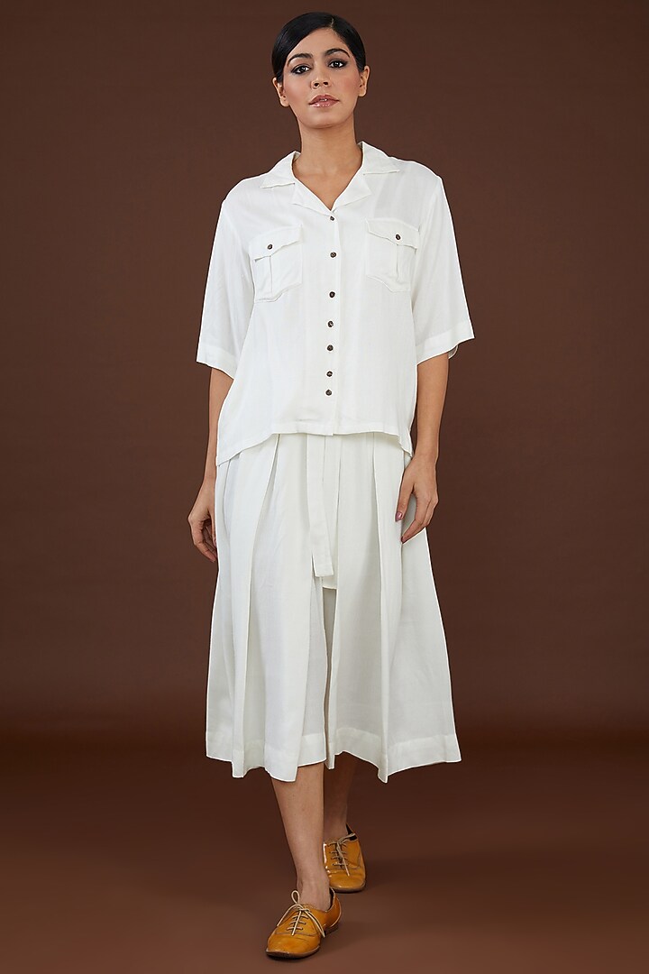 White Lotus Stem Fiber Boxy Cut Shirt by Whakato at Pernia's Pop Up Shop