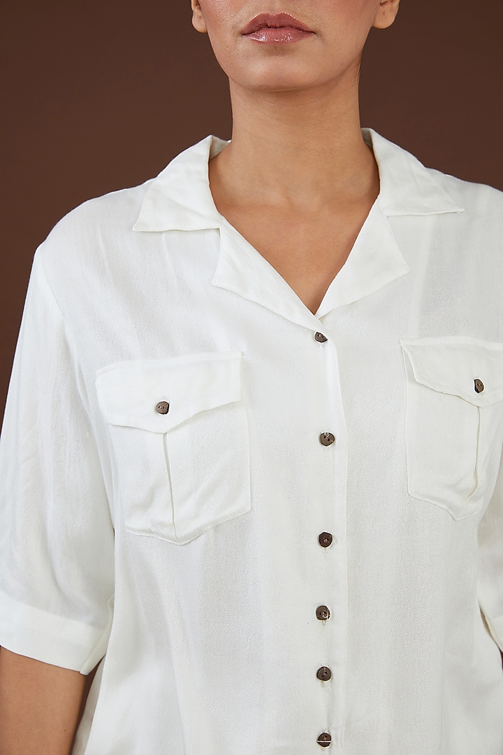 White Lotus Stem Fiber Boxy Cut Shirt by Whakato at Pernia's Pop Up Shop