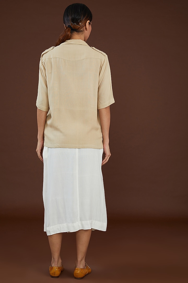 Beige Lotus Stem Fiber Boxy Cut Shirt by Whakato at Pernia's Pop Up Shop
