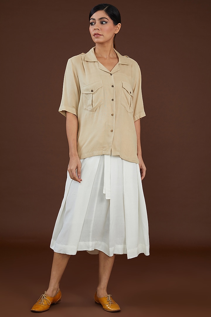 Beige Lotus Stem Fiber Boxy Cut Shirt by Whakato at Pernia's Pop Up Shop