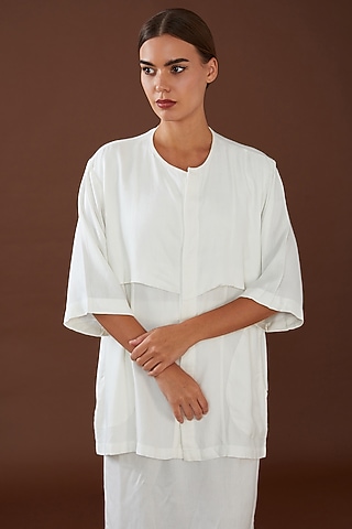 White Lotus Stem Fiber Button-Up Shirt by Whakato
