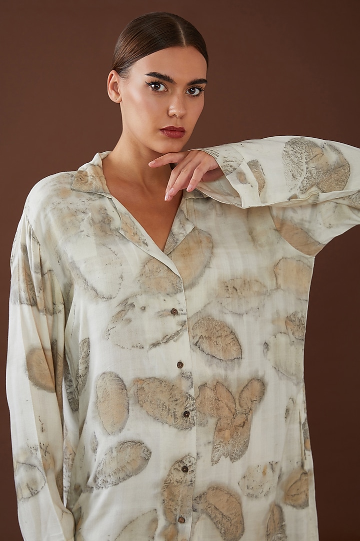 White Lotus Stem Fiber Button Vacation Shirt Dress by Whakato at Pernia's Pop Up Shop