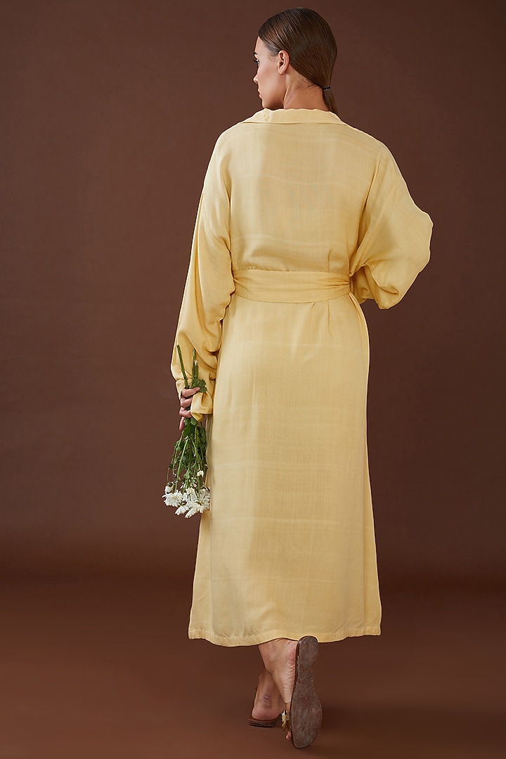 Yellow Lotus Stem Fiber Button Vacation Shirt Dress by Whakato at Pernia's Pop Up Shop