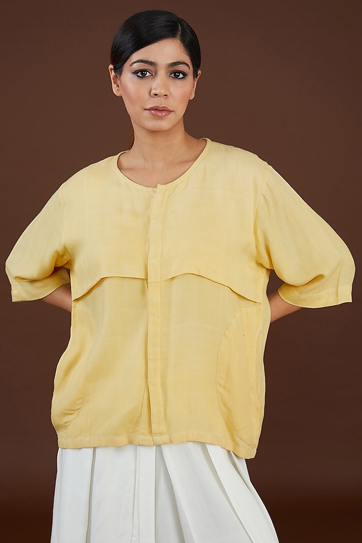 Yellow Lotus Stem Fiber Button-Up Shirt by Whakato