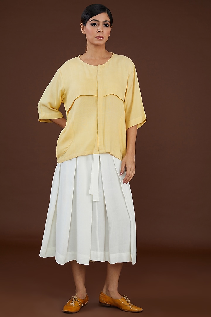 Yellow Lotus Stem Fiber Button-Up Shirt by Whakato at Pernia's Pop Up Shop
