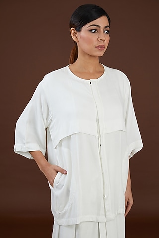 White Lotus Stem Fiber Button-Up Shirt by Whakato