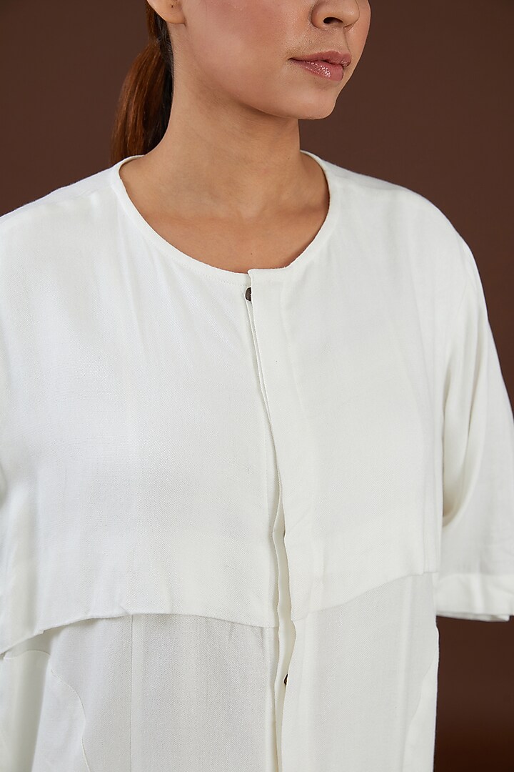 White Lotus Stem Fiber Button-Up Shirt by Whakato at Pernia's Pop Up Shop
