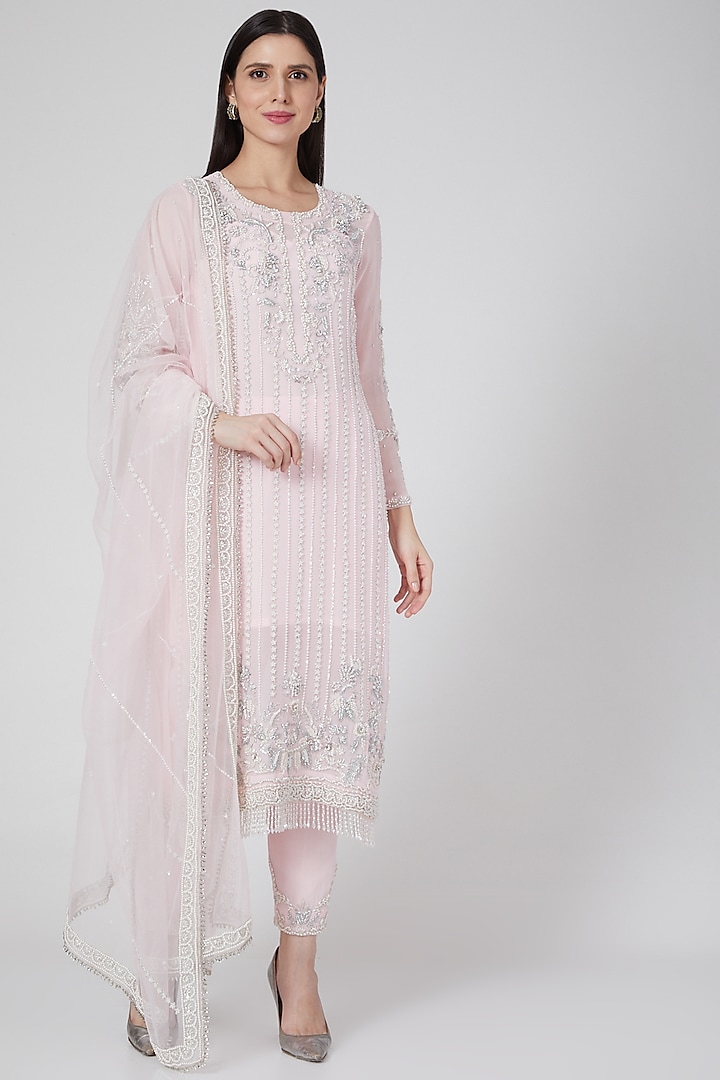 Blush Pink Embroidered Kurta Set by White Lily by Navneet Sidhu