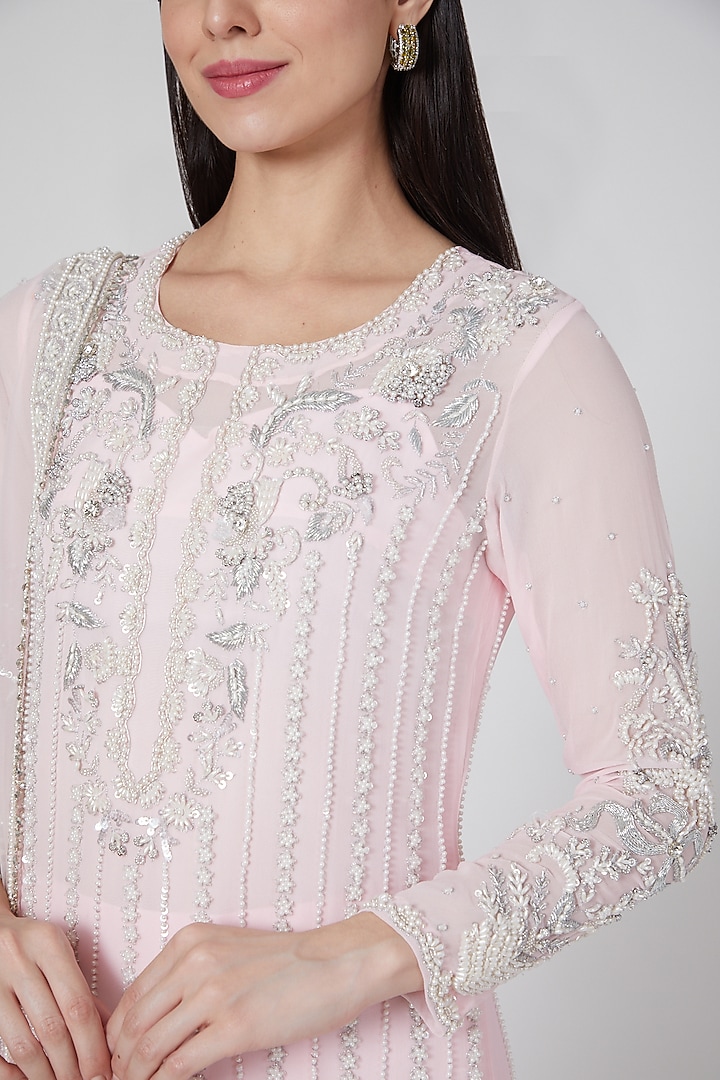 Blush Pink Embroidered Kurta Set by White Lily by Navneet Sidhu at Pernia's Pop Up Shop