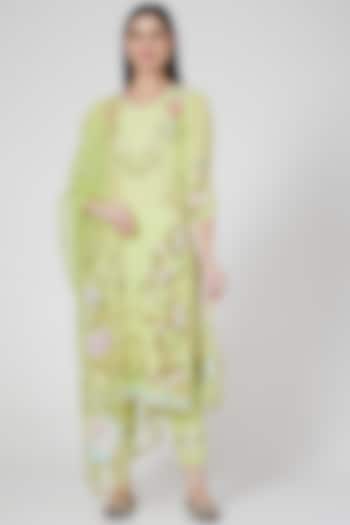 Lime Green Embroidered Kurta Set by White Lily by Navneet Sidhu