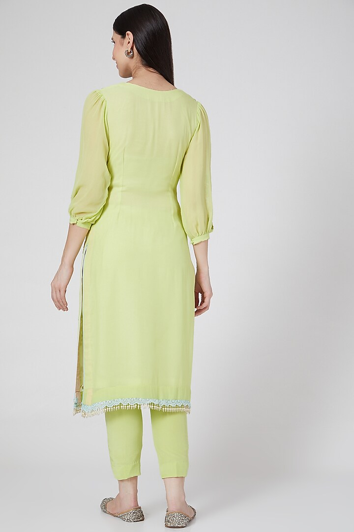 Lime Green Embroidered Kurta Set by White Lily by Navneet Sidhu at Pernia's Pop Up Shop